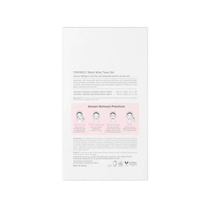 TONYMOLY Mochi Milky Toner Set – Hydrating Korean Toner with Ceramide, Cica, Panthenol & Hyaluronic Acid – Strengthens Skin Barrier, Soothes & Moisturizes – 500ml + 100ml Travel Size Duo