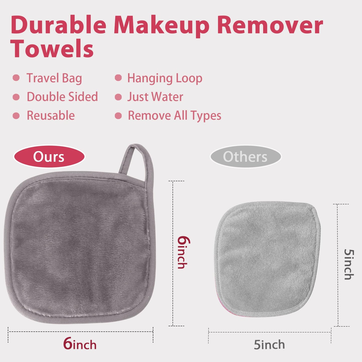 Natwag Makeup Remover Cloth, 6" x 6" Make Up Towels Reusable Face Cloth for Washing Face, Makeup Remover Pads Microfiber Face Washcloth with Mesh Bag, Just Water, 12 Pack, Cool Grey