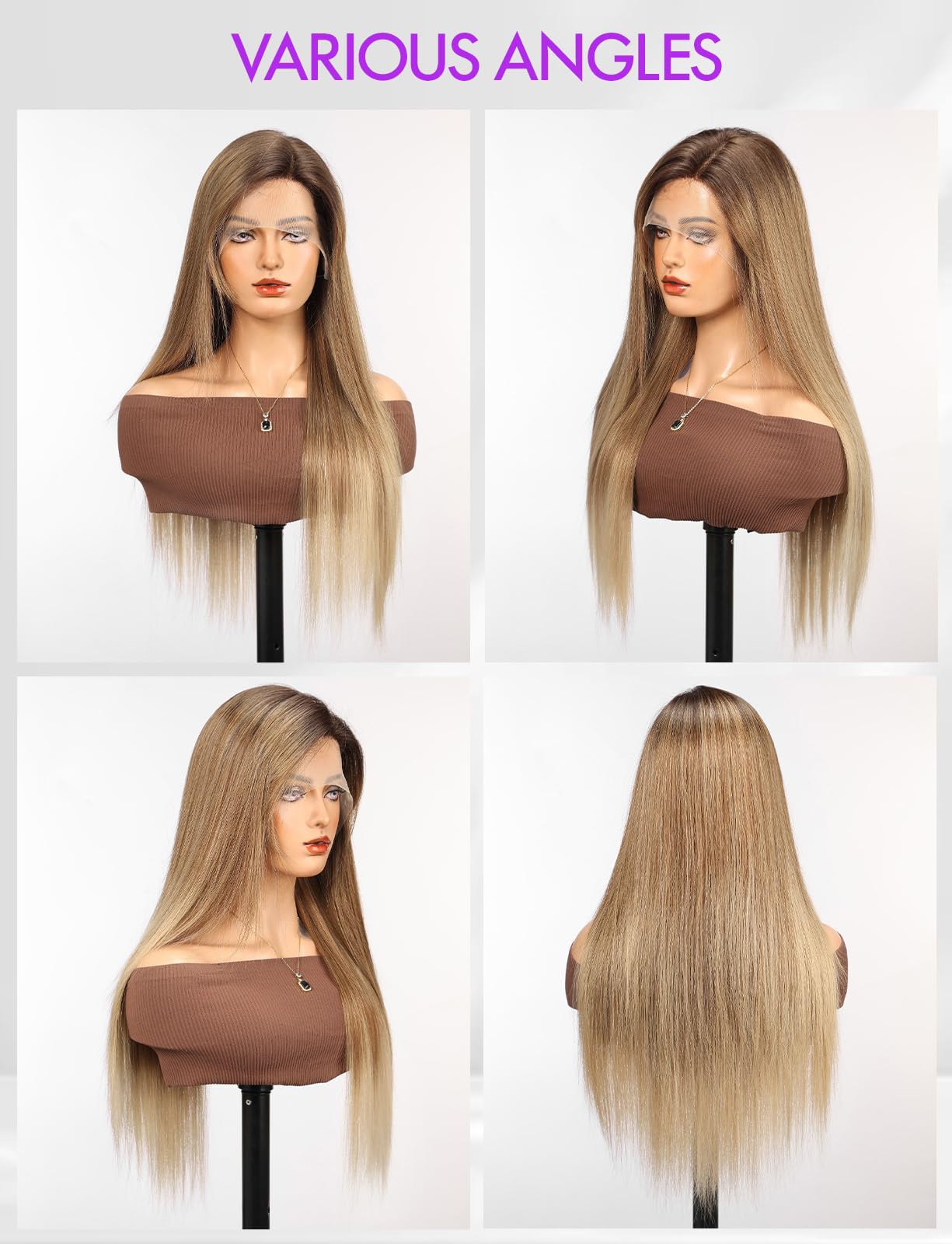 Getshow Long Light Brown Straight Lace Front Wigs Synthetic Wigs for Women