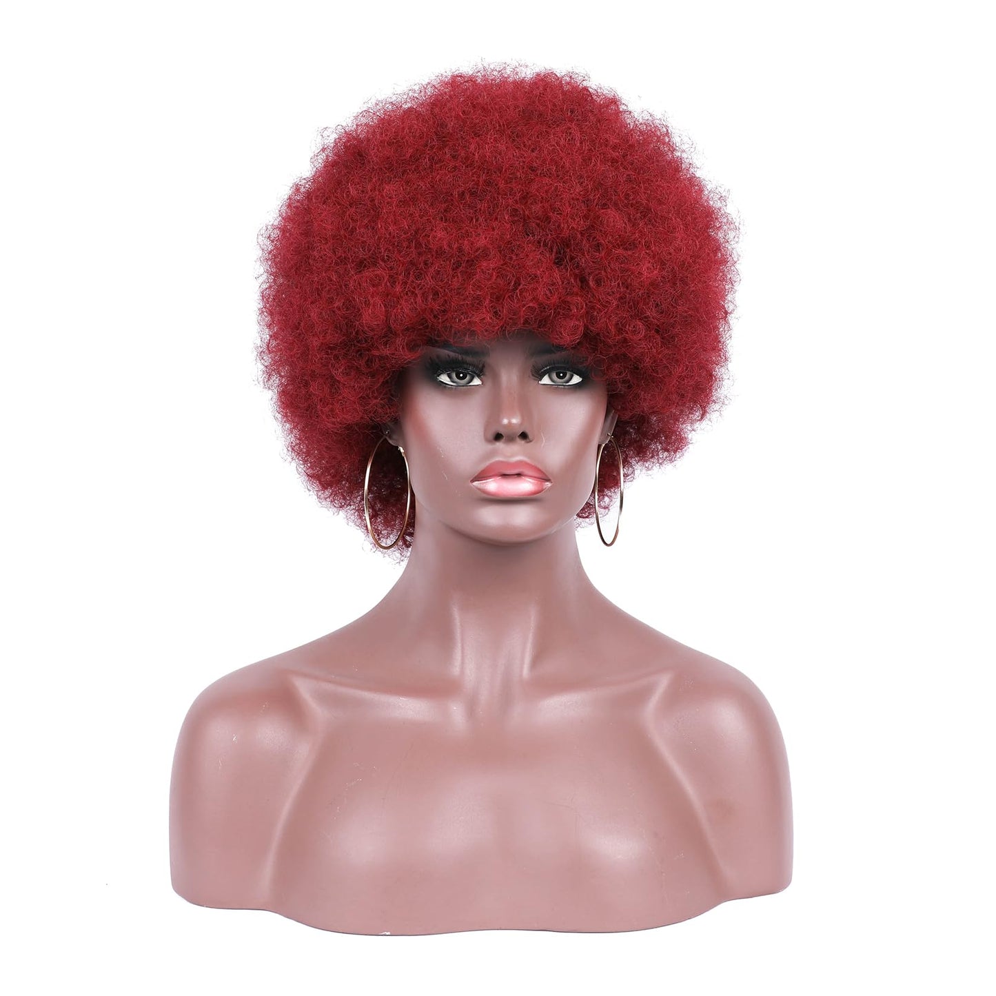 Kavsni Wig 70's Curly Wigs for Black Women Large Bouncy Fluffy and Soft Natural Looking Afro Kinky Wig 8 Inches (Red)