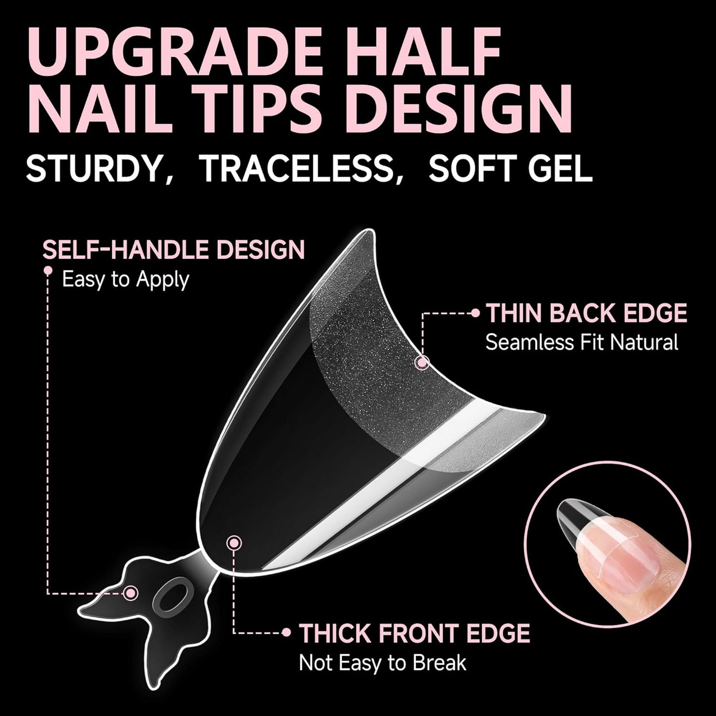 UNA GELLA Almond Shape Nail Tips Half Cover 216pcs Medium Almond Gel Nail Tips Pre-buff Matte Soft Gel Acrylic Press On Nails Easier Nail Extentions Art Salon 12 Sizes