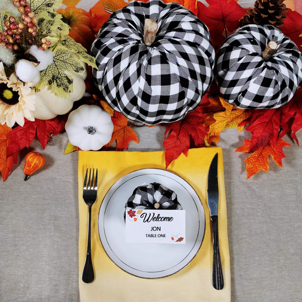 Package of 3 Assorted Burlap Pumpkins Fabric Pumpkins Buffalo Plaid Pumpkins Gingham Fabric Pumpkins Fall Thanksgiving Halloween Seasonal Holiday Farmhouse Tabletop Decoration