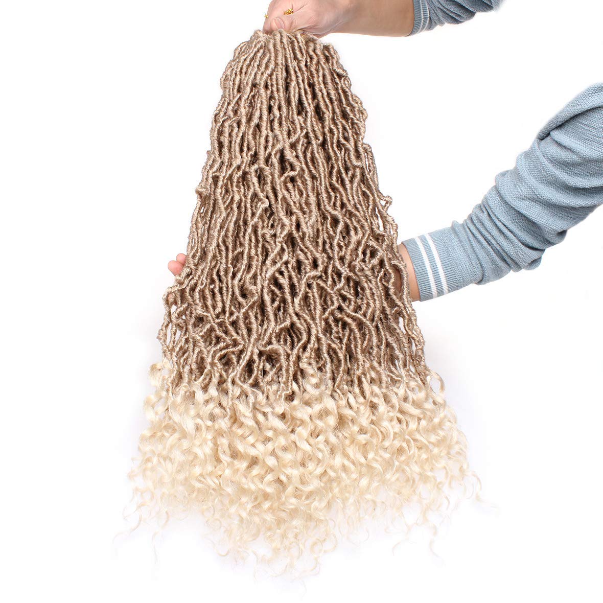 Leeven 24 Inch Goddess New Faux Locs Crochet Hair Ombre Blonde 2 Packs Long Soft Locs Crochet Braids Hair With Curly Ends Synthetic Bohemian Locs Braiding Hair for Women 12 Strands/Pack