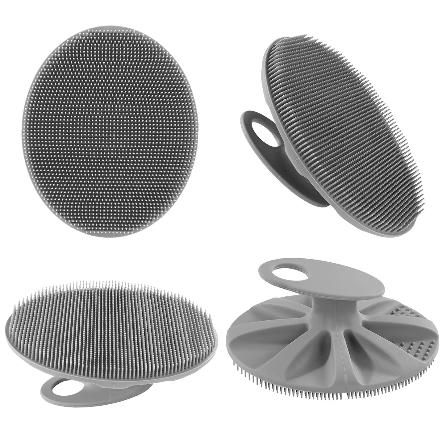 INNERNEED Soft Silicone Body Scrubber Exfoliating Glove Shower Cleansing Brush, SPA Massage Skin Care Tool, for Sensitive and All Kinds of Skin (Gray+Black)
