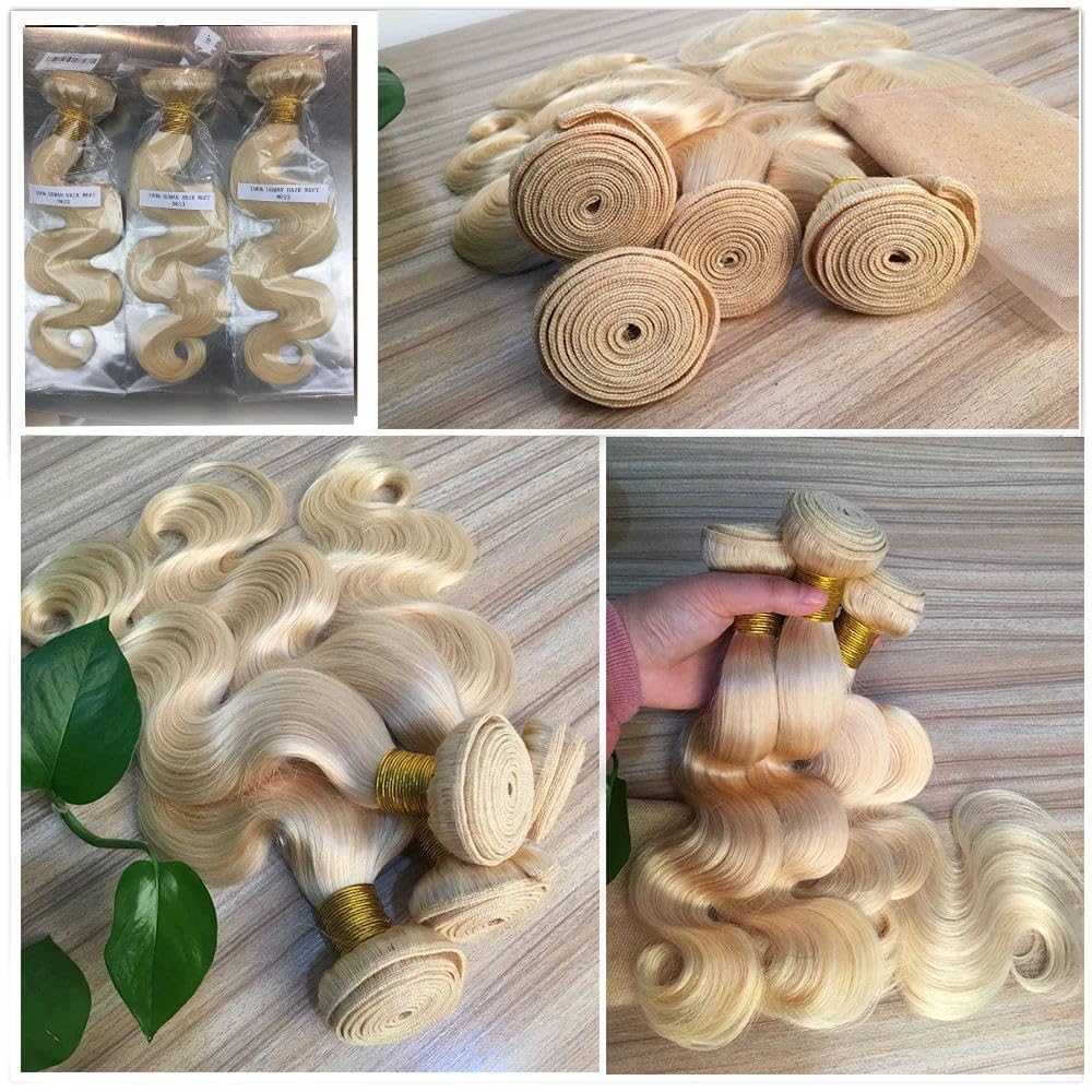 HC 613 Bundles 613 Blonde Bundles Brazilian Bundles 613 Blonde 100% Human Hair Bundles 613 Honey Blonde Weave Hair Extensions for Women (28inch, Single Body Wave Bundles)