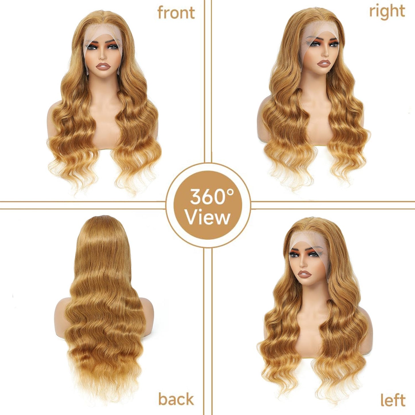 Keizanar Honey Blonde Lace Front Wig Human Hair 13x4 27# Colored Body Wave Lace Front Wigs Human Hair Pre plucked With Baby Hair Glueless Body Wave Frontal Wigs for Women 24Inch