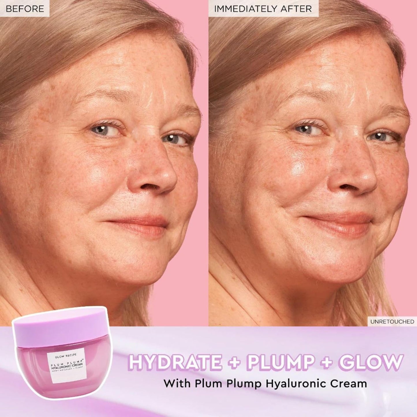 Glow Recipe Plum Plump Hyaluronic Acid Face Cream (50 ml) + Refill Pod (50 ml) - Dewy Glow Hydrating Skin Moisturizer to Plump, Balance & Brighten Skin - With Refillable Eco Pod to Replenish Cream Jar