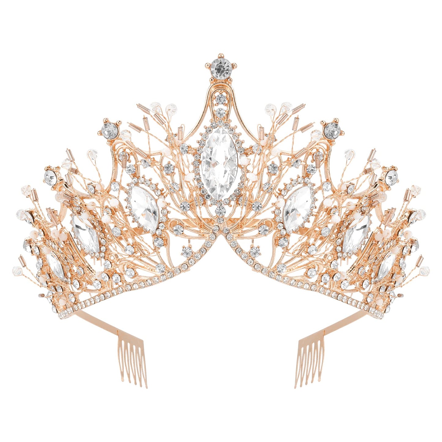 COCIDE Rose Gold Crowns for Women Tiaras for Women Crystal Rhinestones Baroque Tiara for Girls Bead Queen Princess Hair Accessories for Mermaid Birthday Party Bride Prom Halloween Costume Cosplay
