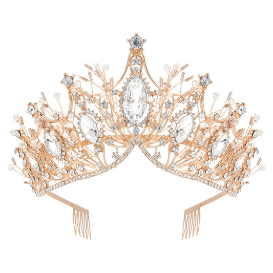 COCIDE Rose Gold Crowns for Women Tiaras for Women Crystal Rhinestones Baroque Tiara for Girls Bead Queen Princess Hair Accessories for Mermaid Birthday Party Bride Prom Halloween Costume Cosplay