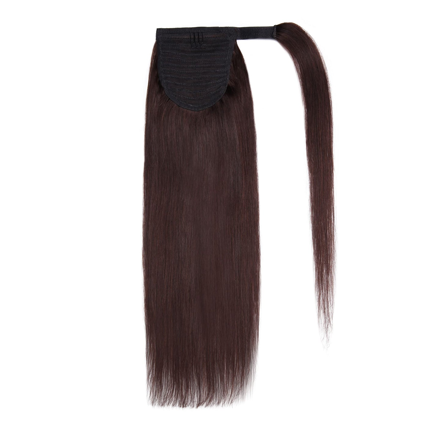 Human Hair Ponytail Extensions Dark Brown Wrap Around Ponytail Human Hairpiece for Women 20 Inch Long Straight Magic Paste Binding Pony Tail Clip in with Comb #2