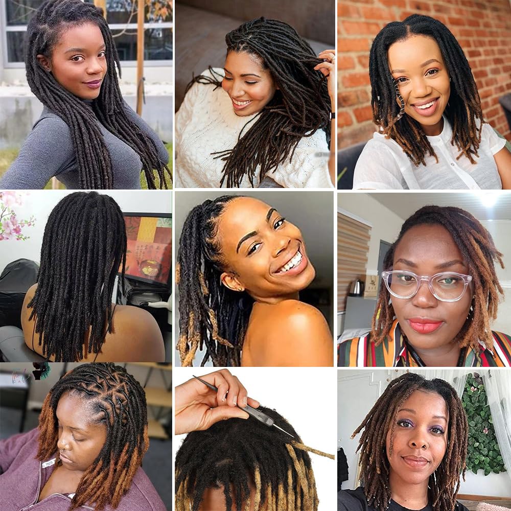 Loc Extensions Human Hair 0.6 cm Dreadlock Extensions Human Hair Dread Extensions Dread Lock Hair Extensions For Men Women 6 Inch 60 Strands 100% Real Human Hair Locs Handmade Permanent Locs