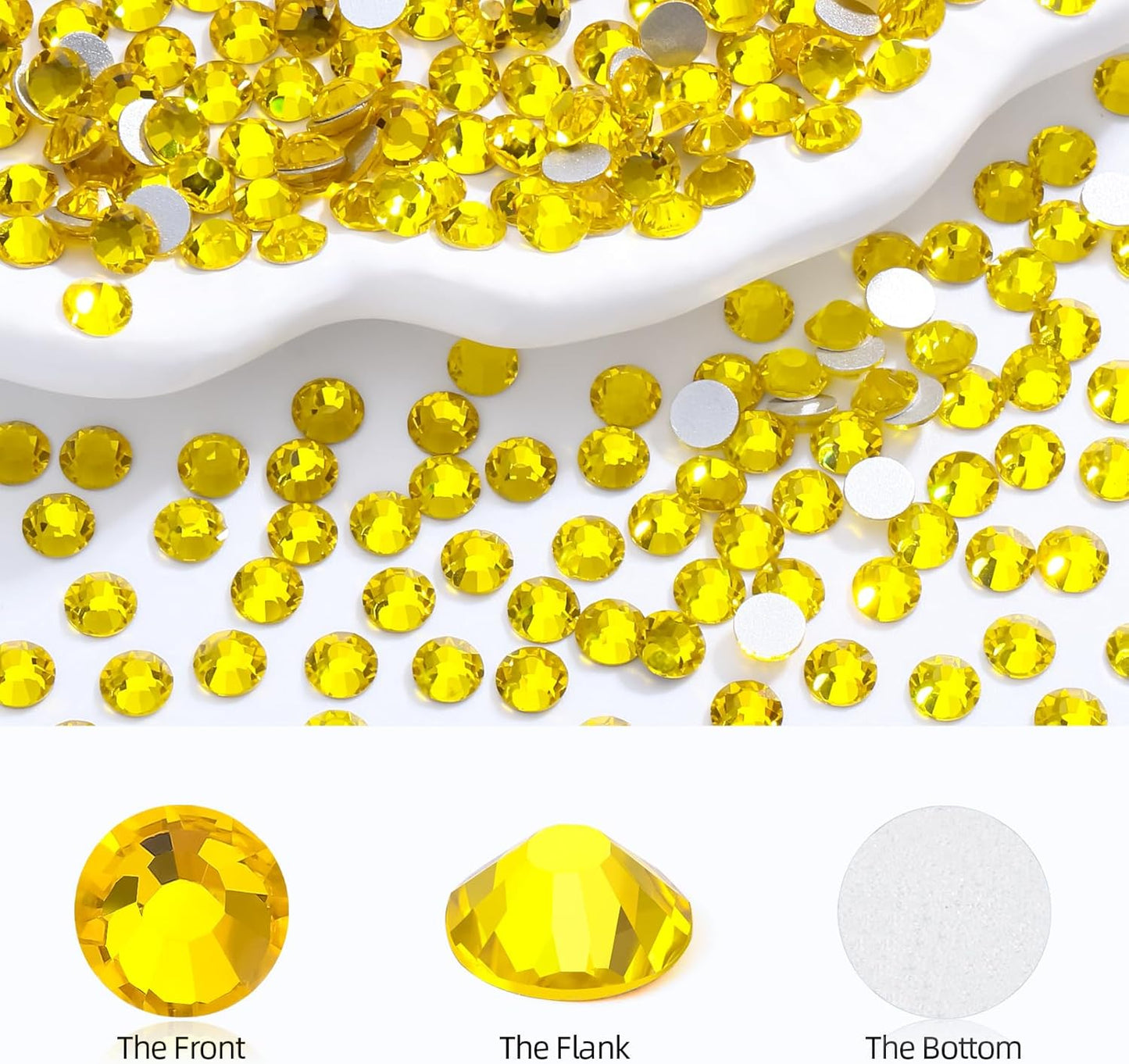 Yellow Flatback Rhinestones, Glass Rhinestones for Nail Art and Craft, Glue Fix, Loose Crystal Gemstones(Yellow, SS16, 2880pcs, 3.8-4.0mm)