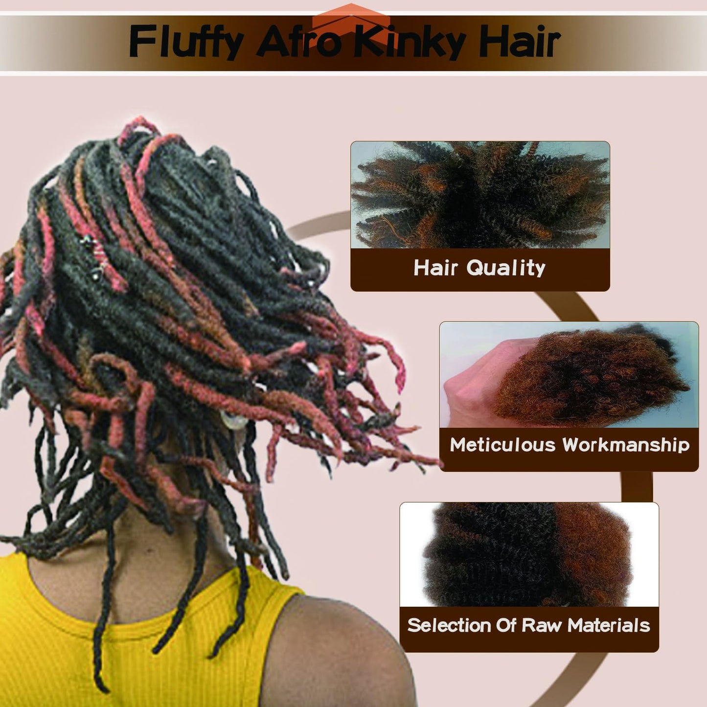 EV&ET Tight Afro Kinky Bulk 100 ％ Real Human Hair for Draedlock Hair Extensions, Repair Locs, Twists and Braids 1 Pack
