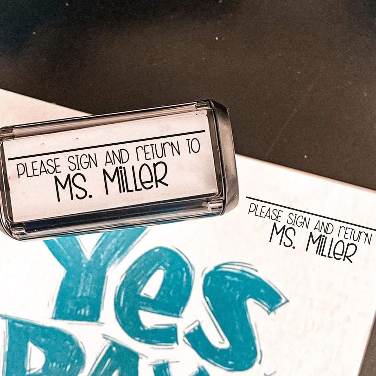 Custom Self-Inking Teacher Stamps | 49 Designs | Fun Phrases | Grading Made Easy | Classroom and Library Book Stamps (Please Sign and Return, Xtra Wide)