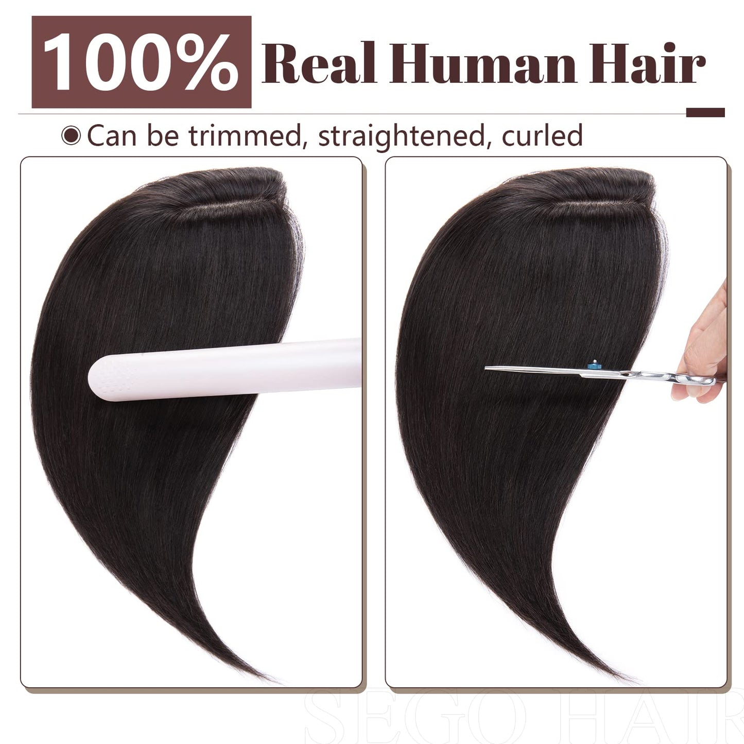 SEGO Clip in Hair Topper For Women, No Bangs Remy Human Hair Toppers Silk Base Top Wiglet Hairpieces for Hair Loss Thinning Hair Cover Grey Hair 4 Clips