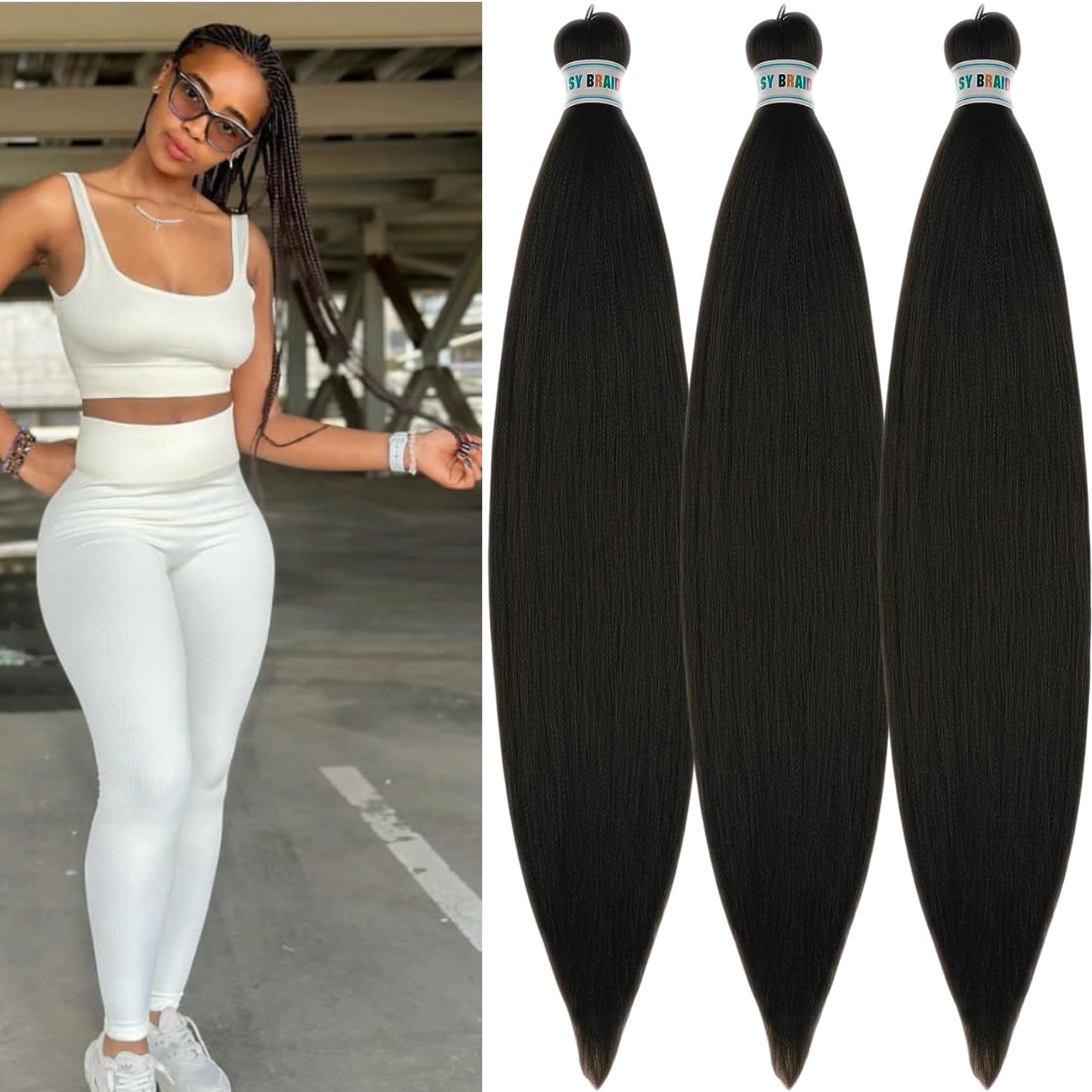 Leticia Light Black Braiding Hair Pre Stretched Kanekalo Braiding Hair Pre stretched
