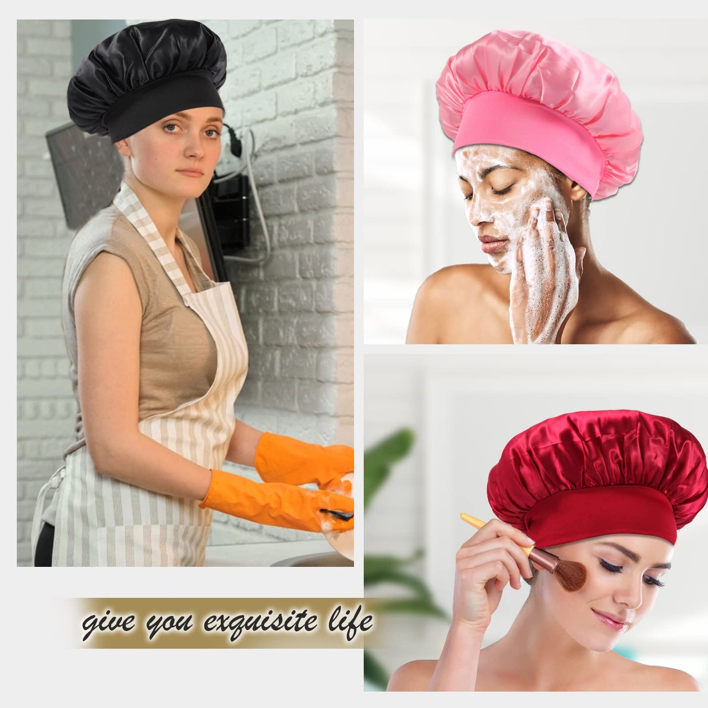 KEPUWAY 10 Pcs Bonnet for Sleeping, Superior Silky Satin Bonnet Hair with Elastic Wide Band for Women(Designed for Black Fans)