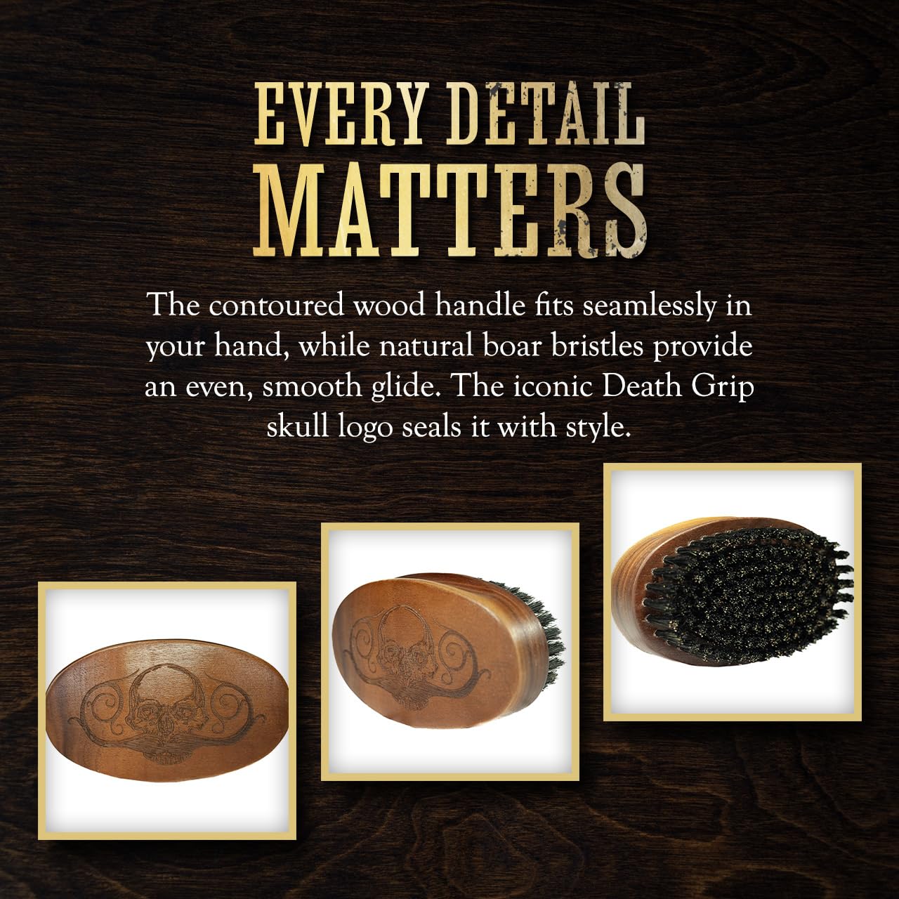Death Grip Beard Brush and Comb (Beard Brush Military Style Oval Wooden Death Grip)