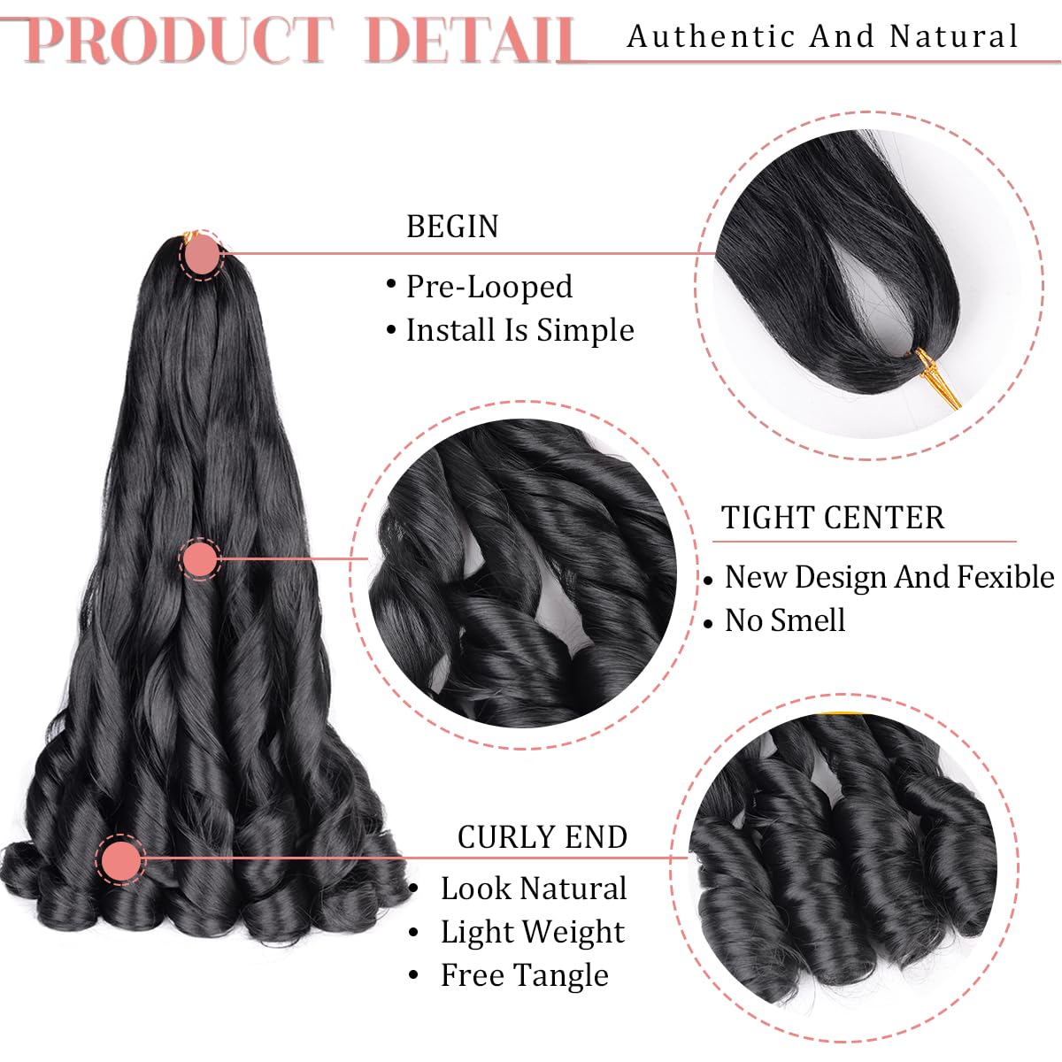 Luoyudu French Curl Braiding Hair 24 Inch 2 Packs Black Synthetic Loose Wave Bouncy Crochet Hair Pre Stretched 75g/pack Curly Braiding Hair for Black Women Hair Extensions (24inch,2packs,1B)