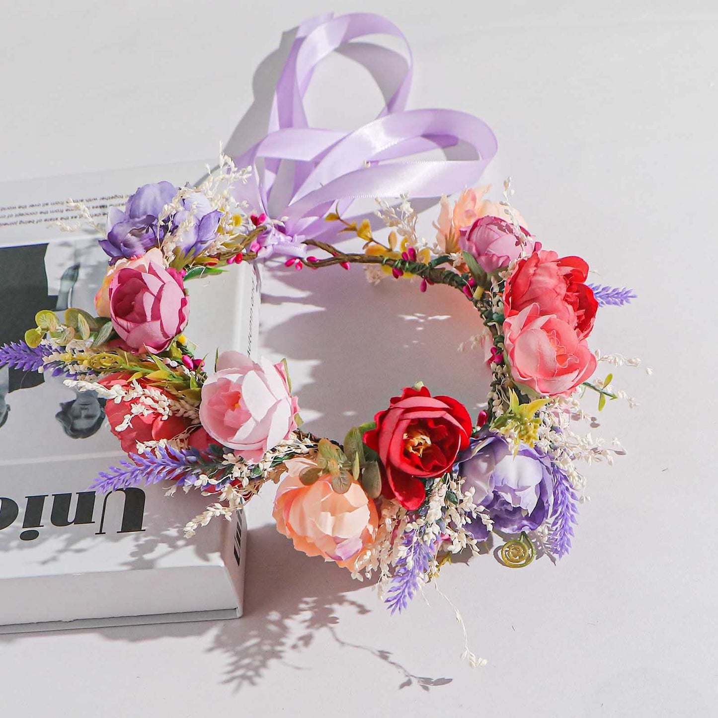 Eralove Floral Headband for Party women Flower Crown Bridal Hair Wreath Wedding Photo Festivals Props Headpiece (Purple)