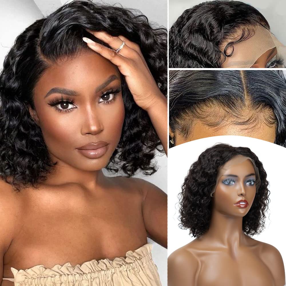 HD Lace Front Wigs Human Hair Pre Plucked Glueless Wigs Frontal Wig 13x4 Lace Front Wigs Human Hair for Black Women 180% Density Natural Hairline Human Hair Wigs (12 Inch, #1B 13x4 Lace Water Wave)