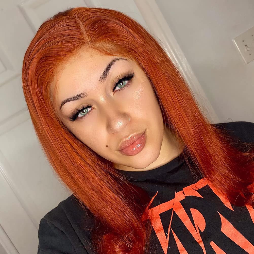 Ginger Orange Human Hair Lace Front Wig - 180% Density, Pre-Plucked, Baby Hair, 13x4 Straight Lace Frontal Wig for Black Women (18 Inch)