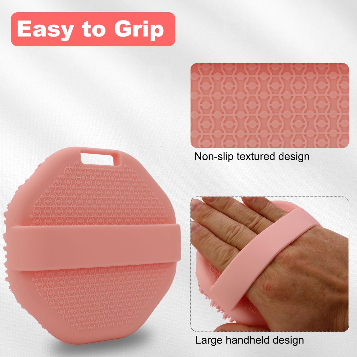 HAYSNA Silicone Body Scrubber, Exfoliating Body Scrubber for All Skin Types, Handheld Shower Brush with Rich Lathering and Easy Cleaning (Pink)