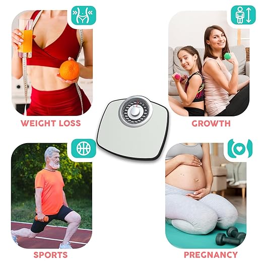 Adamson A25 Scales for Body Weight - Up to 400 LB - 5.3" Dial on 12.4" x 10.2" Platform - Anti-Skid Rubber Surface - High Precision Bathroom Scale Analog - Durable with 20-Year Assurance - Grey