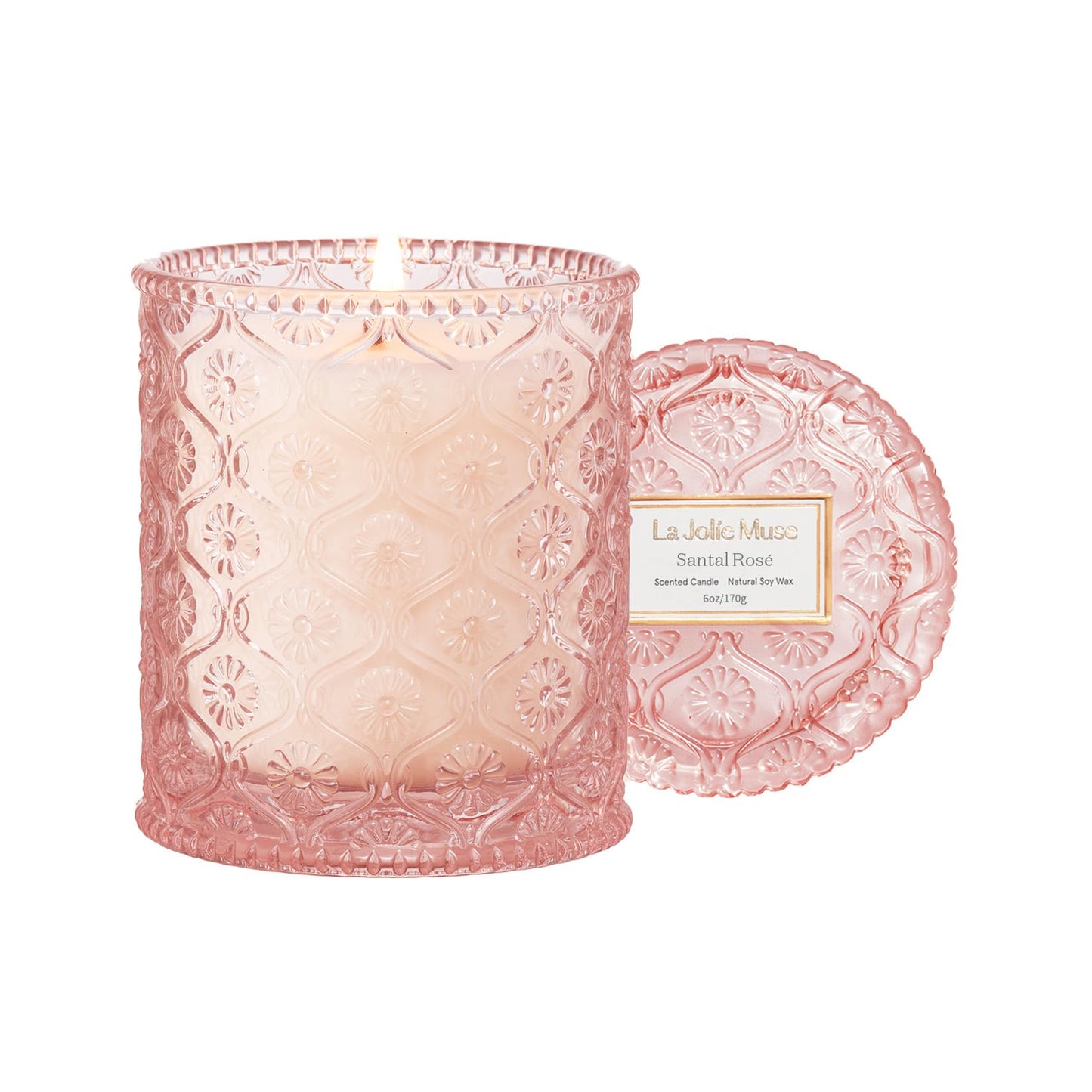 LA JOLIE MUSE Sandalwood Rose Candle, Scented Candles Gifts for Women, Natural Soy Candle, 6 oz 40 Hours Burn, Candles for Home Scented