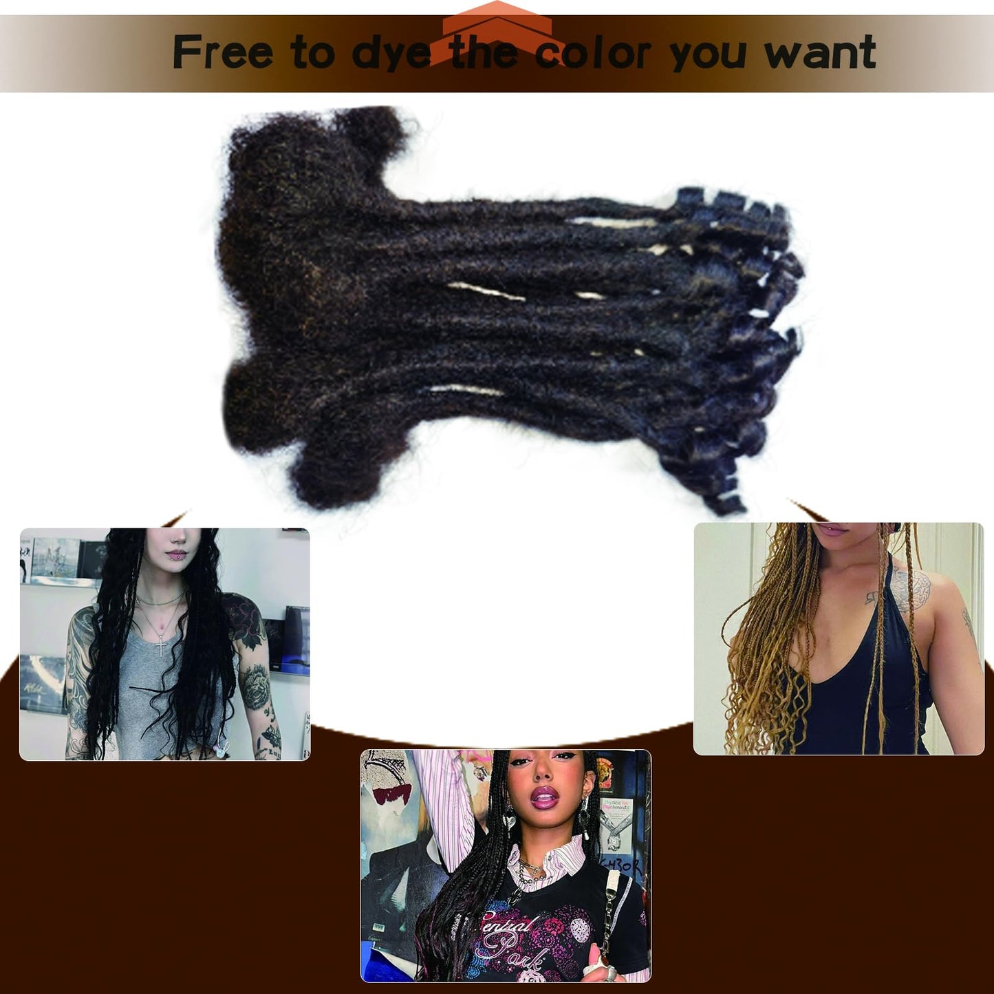Loc Extension Human Hair 10 Strands 100% Huamn Hair Dreadlocks Extension Can Be Dyed Bleached Curled Handmade loc Extension for Men Women (0.4cm, 10 inch, Natural black)