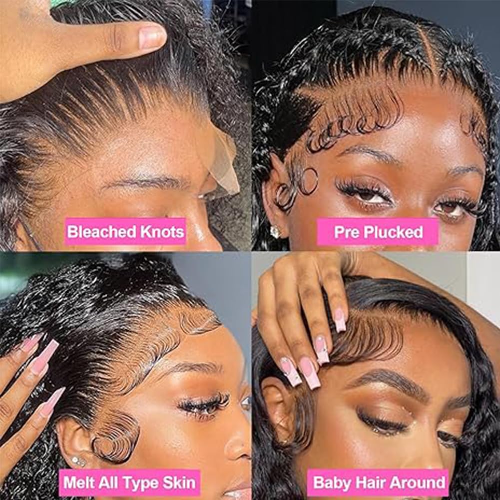GMNSTAR 13x6 Deep Wave Lace Front Wigs Human Hair Pre Plucked 20 Inch HD Transparent Lace Frontal Curly Wigs Human Hair 200 Density Glueless Deep Curly Human Hair Wigs For Women Natural Black