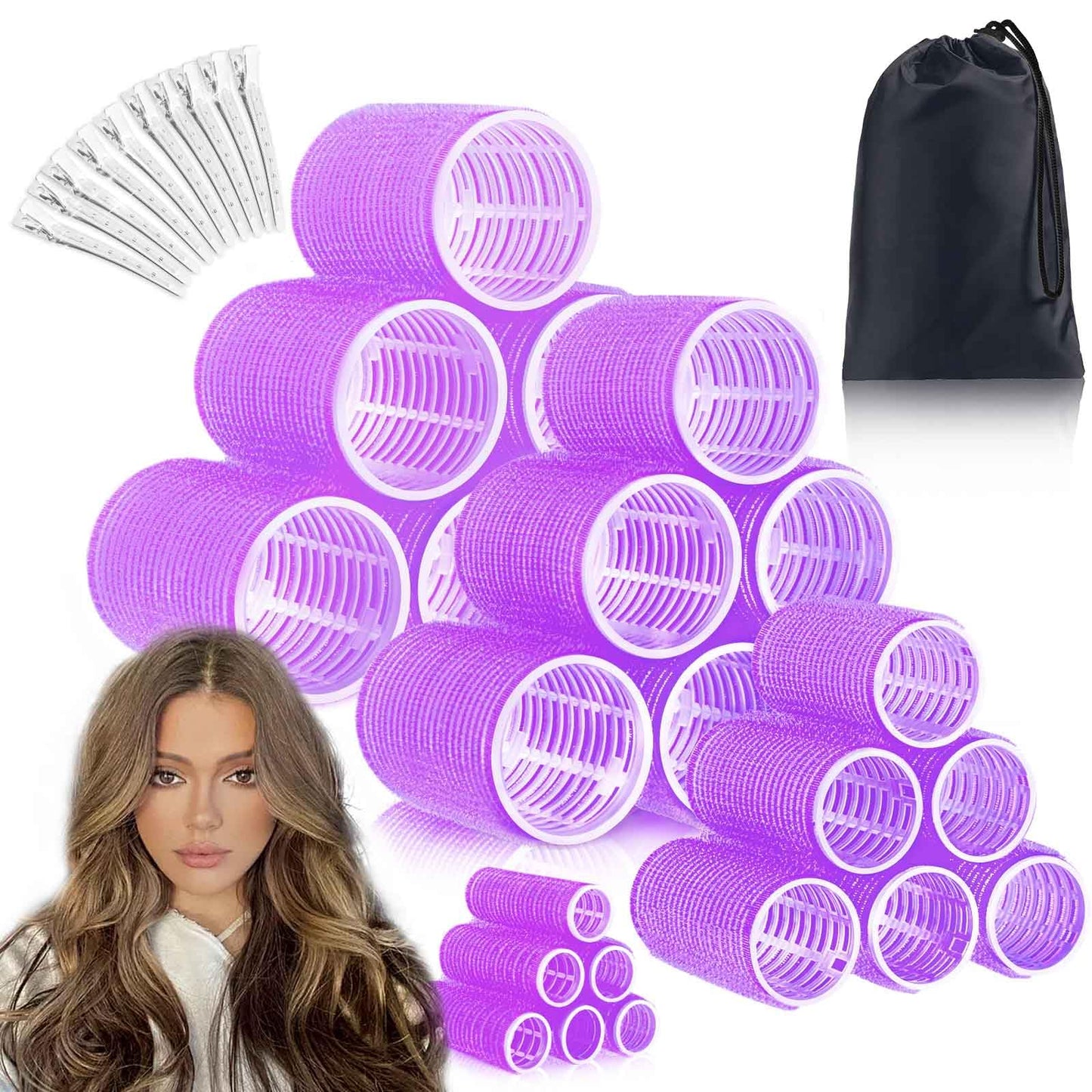 EHBELIF Jumbo Hair Rollers Set with Clips 34Pcs Rollers Hair Curlers Blowout Look Hair Roller (Purple)