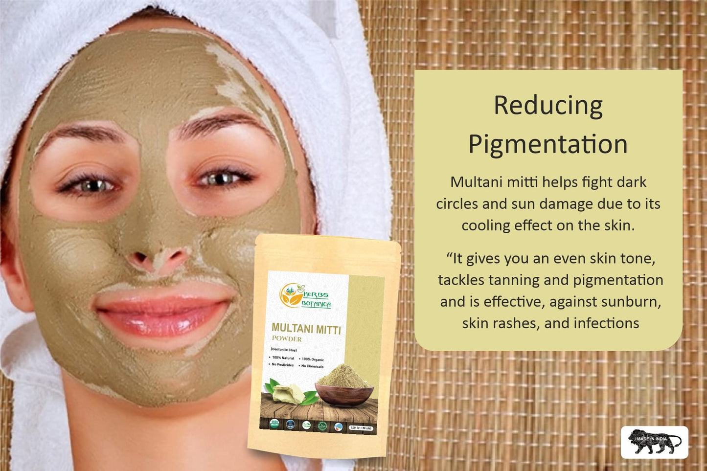 Multani Mitti Earth Clay Bentonite Clay 100% Organic Clay Mask Face Mask Skin Care Indian Healing Kaolin Clay Indian Deep Pure Grade Cleansing Sodium Facial Calcium Natural Green Secret 5.3 Oz