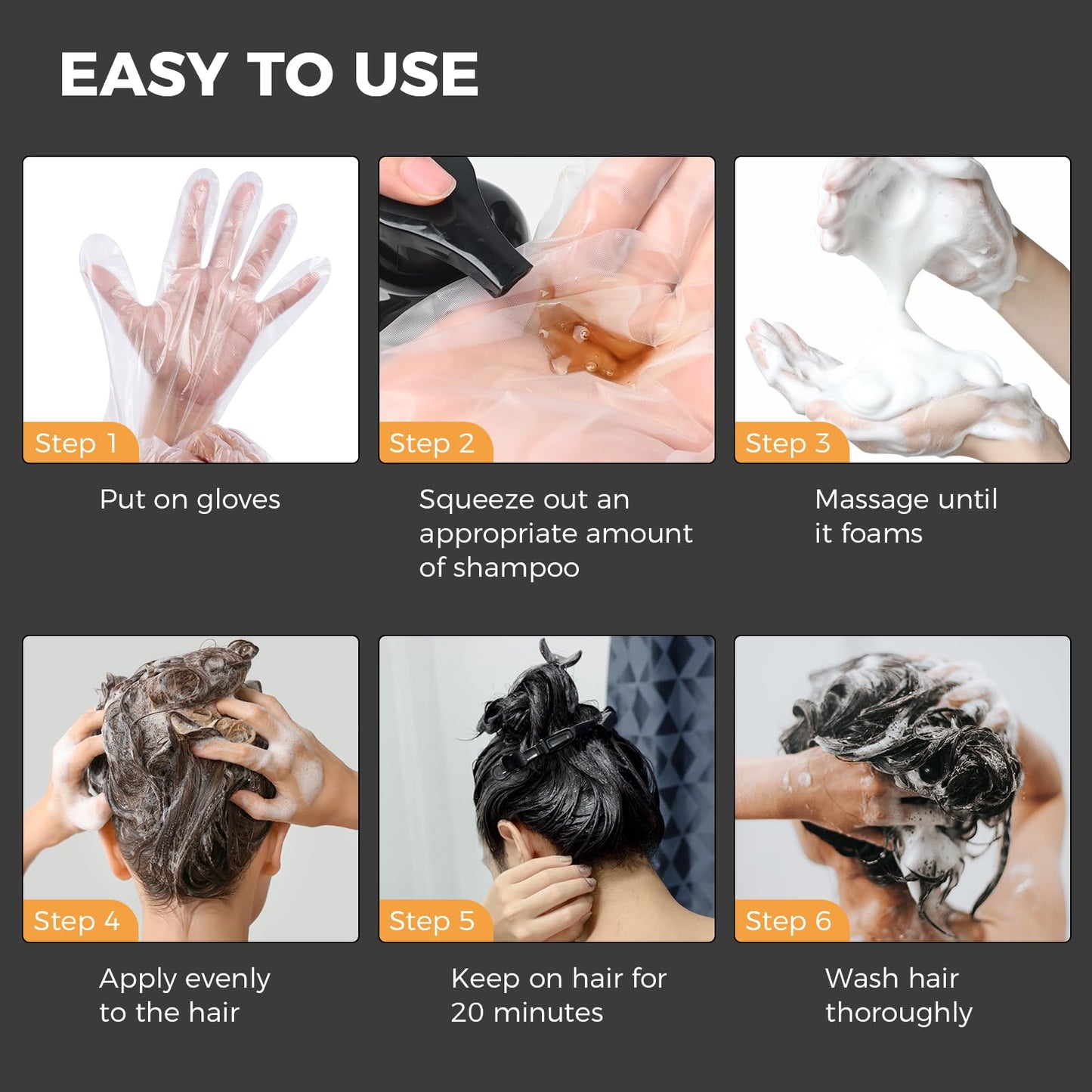 DUNTAIL Hair Dye Shampoo 3 in 1, Black, 17.6 Fl Oz - Gentle Formula for Gray Coverage, Hair Color Shampoo with Herbal Ingredients