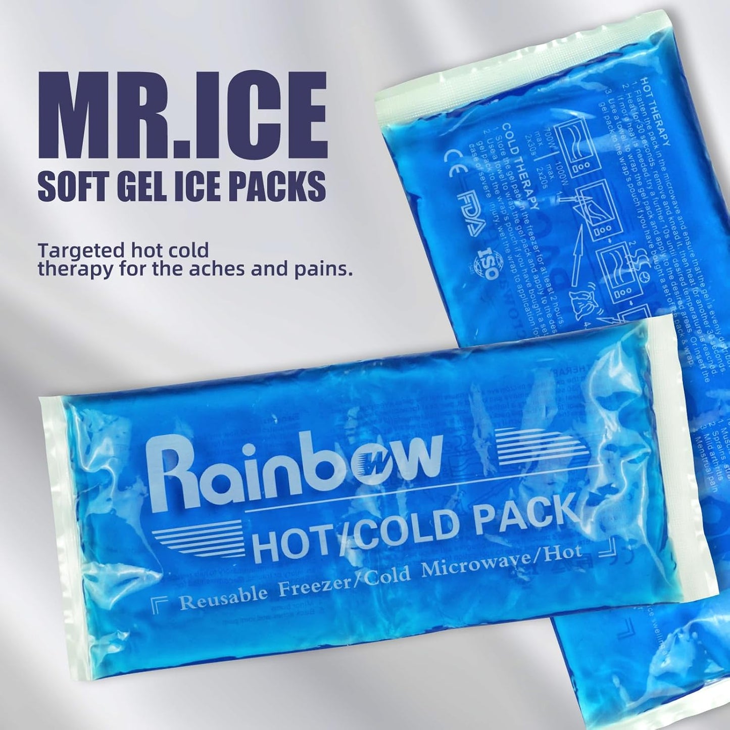 Gel Ice Packs for Head Neck Knee Elbow Wrist Foot Pain Relief (2 Pack) - Ice Packs for Injuries Reusable Gel Hot Cold Pack for Injuries - Flexible Cold Pack for Breast Surgery, Strain, Migraine