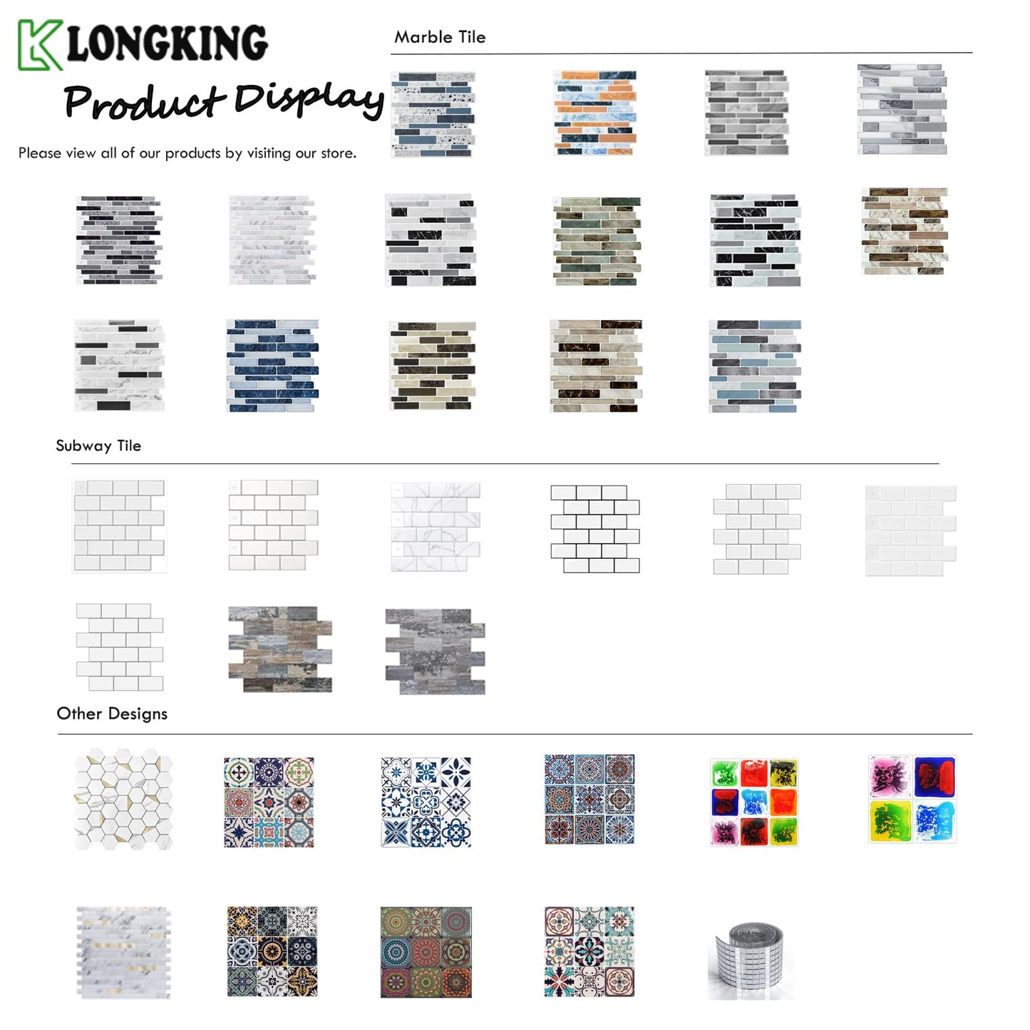 LONGKING Marble Peel and Stick Backsplash for Kitchen, 3D Adhesive Tile Backsplash for Kitchen, Bathroom, Wall Tile, 10 Sheets, 12" x 12"