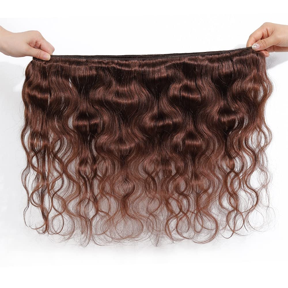 Dark Brown Body Wave Bundles #4 Human Hair Light Brown Body Wave Bundles Double Weft Brazilian Remy Hair Extensions Wet and Wavy Bundles Silky Soft for Black Women(24 24 24 Inch 3 Bundles)