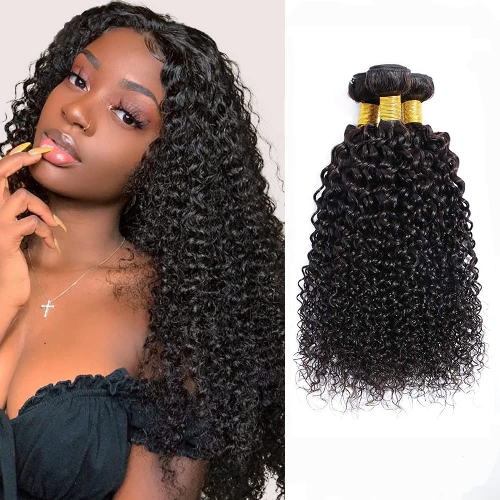 Kinky Curly Bundles Human Hair Bundles Brazilian Curly Hair Bundles 12A Virgin Curly Human Hair Bundles Curly Weave Hair Bundles Natural Black (14 16 18) … …