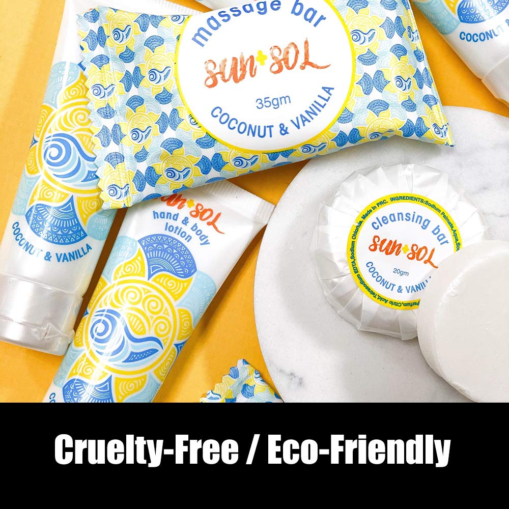 World Amenities - Sun + Sol Bulk Hydrating Conditioner With Warm Coconut & Vanilla Fragrances, Travel Size Toiletries, Mini Hotel Amenities, 0.7 oz, 300 Count