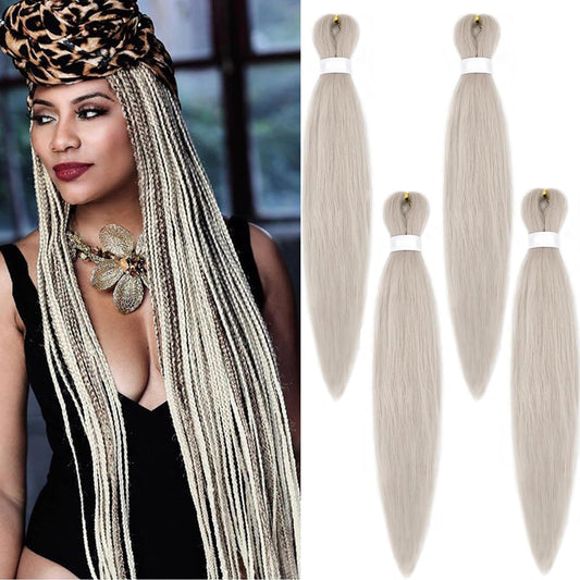 Coriario Silver Grey Pre Stretched Braiding Hair 26 inches 4 Pack Prestretched Braiding Hair Long Knotless Yaki Braiding Hair Kinky Synthetic Hair for Braiding Gray