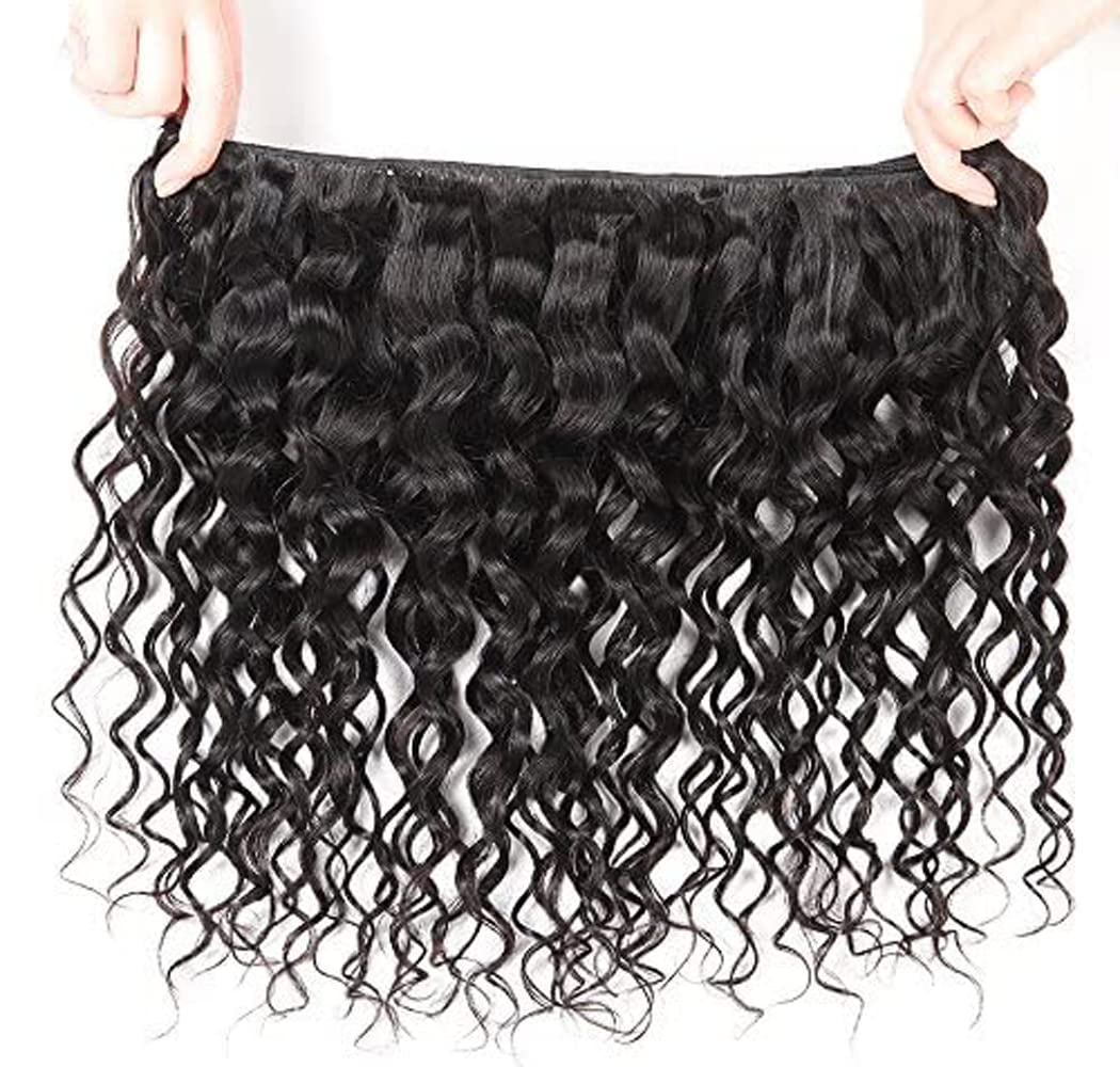 HeioWuio Water Wave Hair Bundles Natural Black Color Brazilian Remy Hair Weaves No Tangle Hair Extensions Real Unprocessed Virgin Hair Bundle 24 24 24 Inch