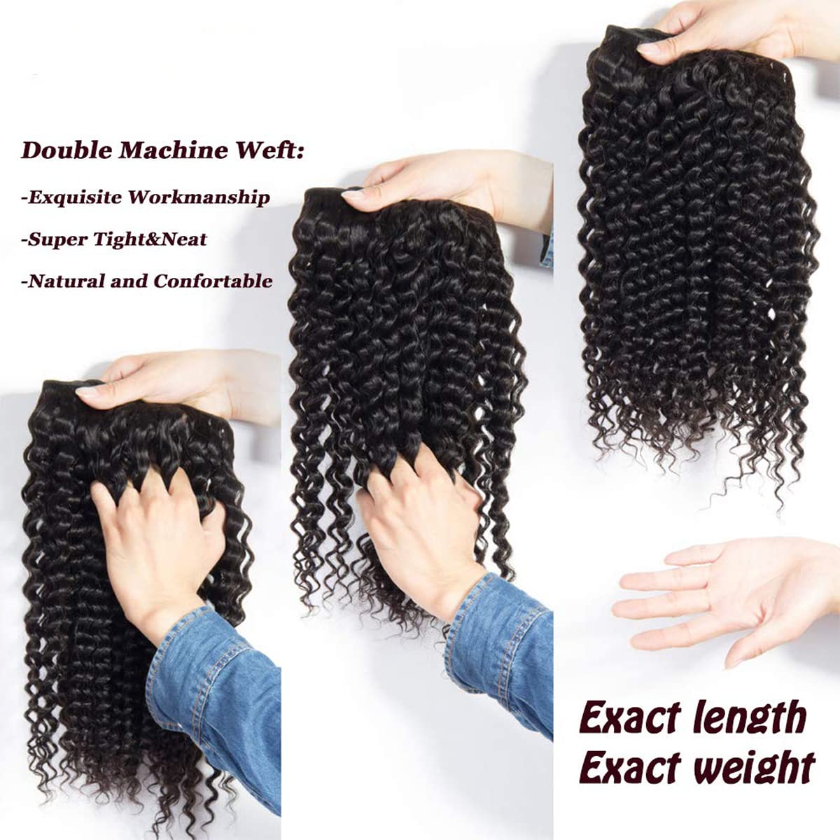 HeioWuio Curly Wave Brazilian Remy Human Hair Bundles Hair Weaves Natural Black Color Hair 3 Bundles Real Unprocessed Virgin Hair Extensions Hiar 3 Bundles 22 24 26 Inch