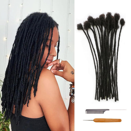 Coriario 14 inch Permament Loc Extensions Human Hair 70 Strands 0.4cm Real Human Hair Dreadlock Extensions for Women Men Kids Natural Black Dread Extensions Human Hair