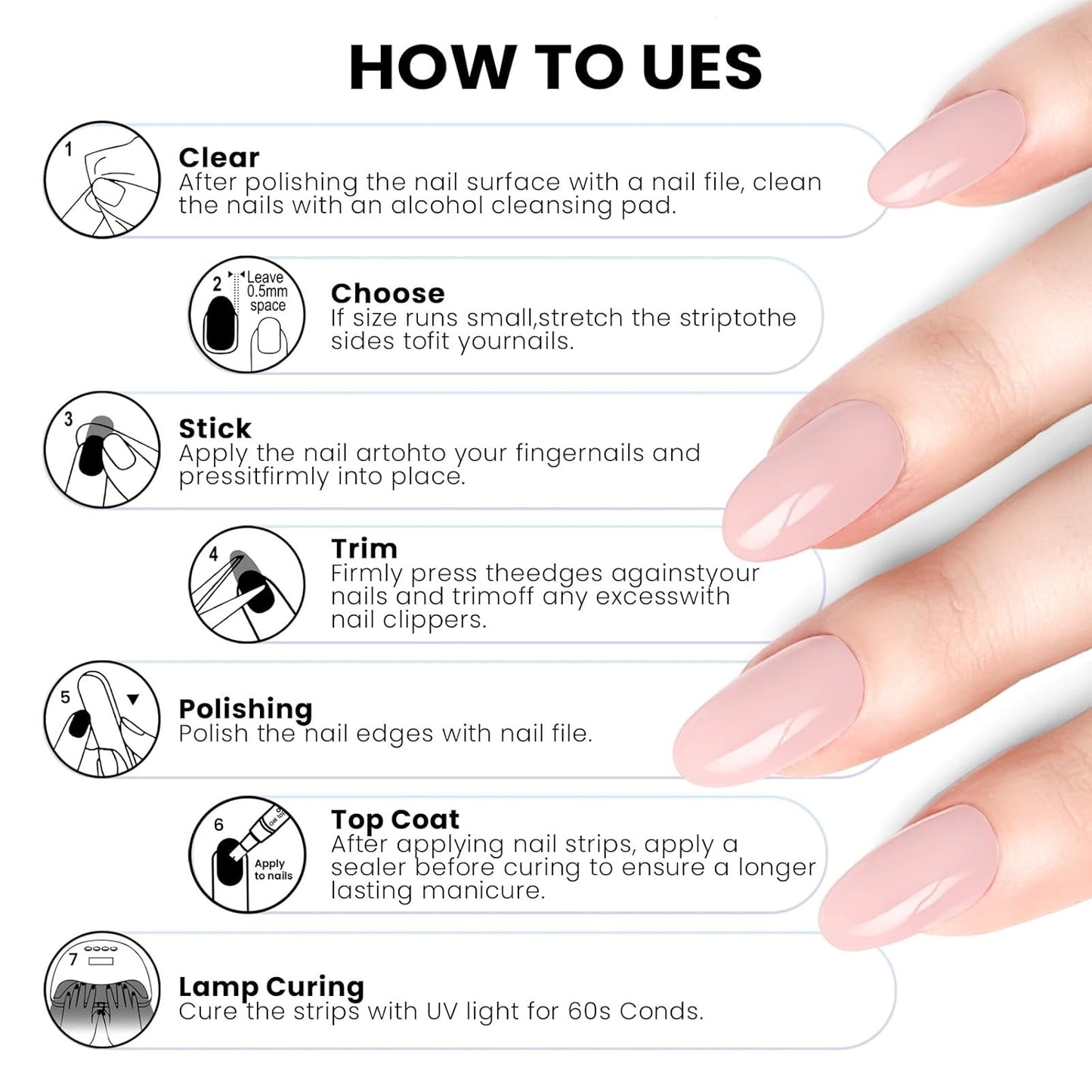 Semi Cured Gel Nail Strips | Built-In Gel Top Coat | UV Light Required | Salon Quality, Easy Application And Removal (Blush)