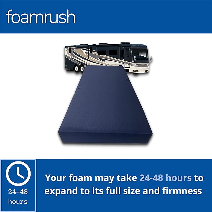FoamRush 6-Inch Bunk (32" x 75") High Density Foam RV Mattress Replacement with Canvas Navy Cover, Medium Firm, Made in USA, Camper Trailer, Removable Water-Resistant Outdoor/Indoor Cover w Zip