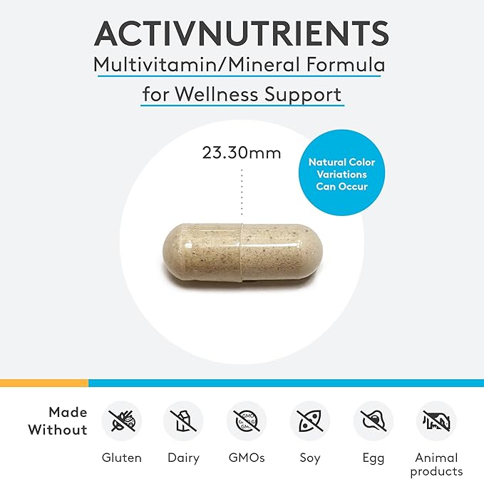 XYMOGEN ActivNutrients with Iron and Copper - Multivitamin Multimineral for Wellness, Immune, Energy and Mood Support - Chelated Minerals + Active B Vitamins with Folate (120 Capsules)