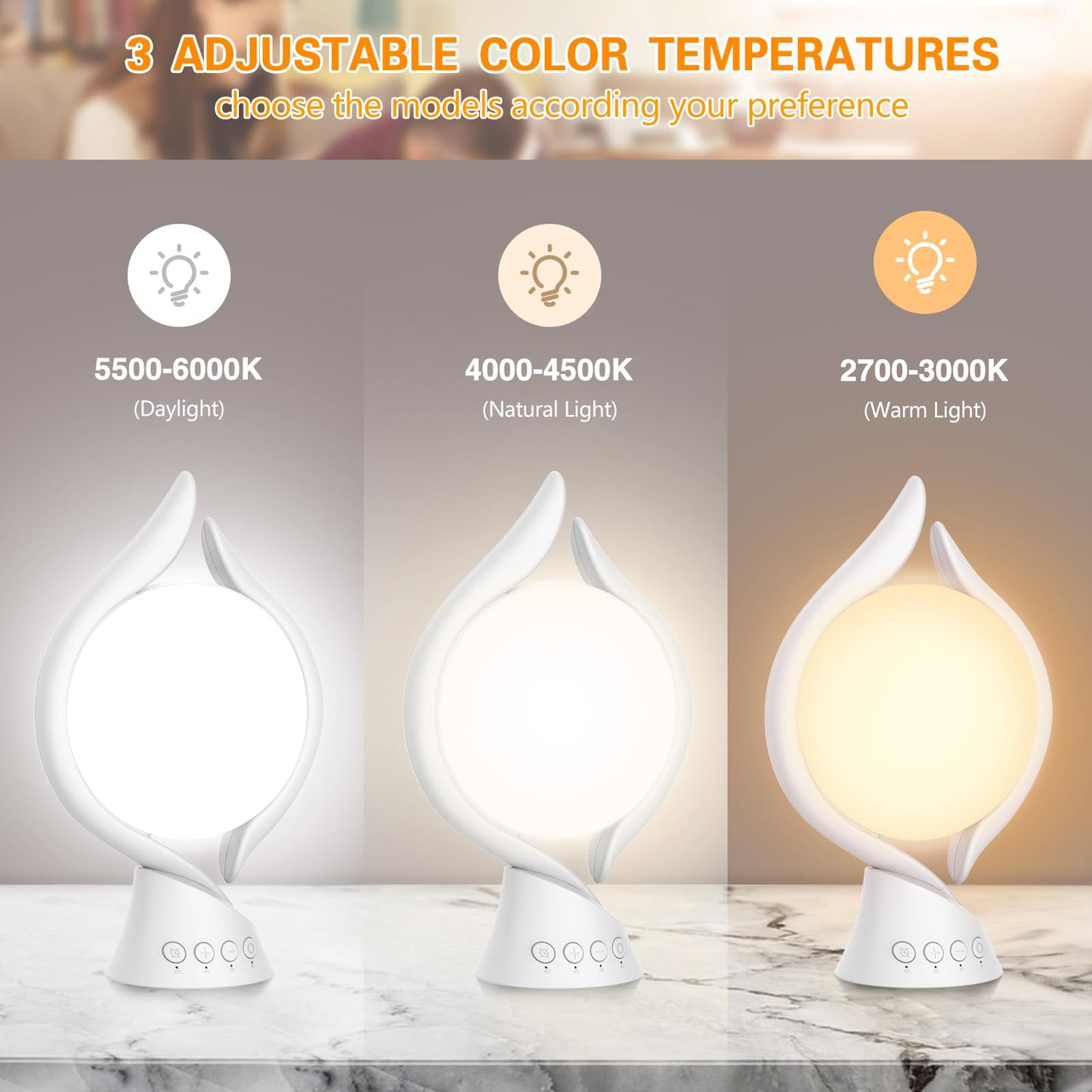 Voraiya Light Therapy Lamp 10000 Lux, UV-Free Therapy Light with 5 Brightness, 3 Color Temperature, 4 Timer, Memory Function, Full Spectrum, Bright Seasonal Sun Light Lamp for Bedroom, Office