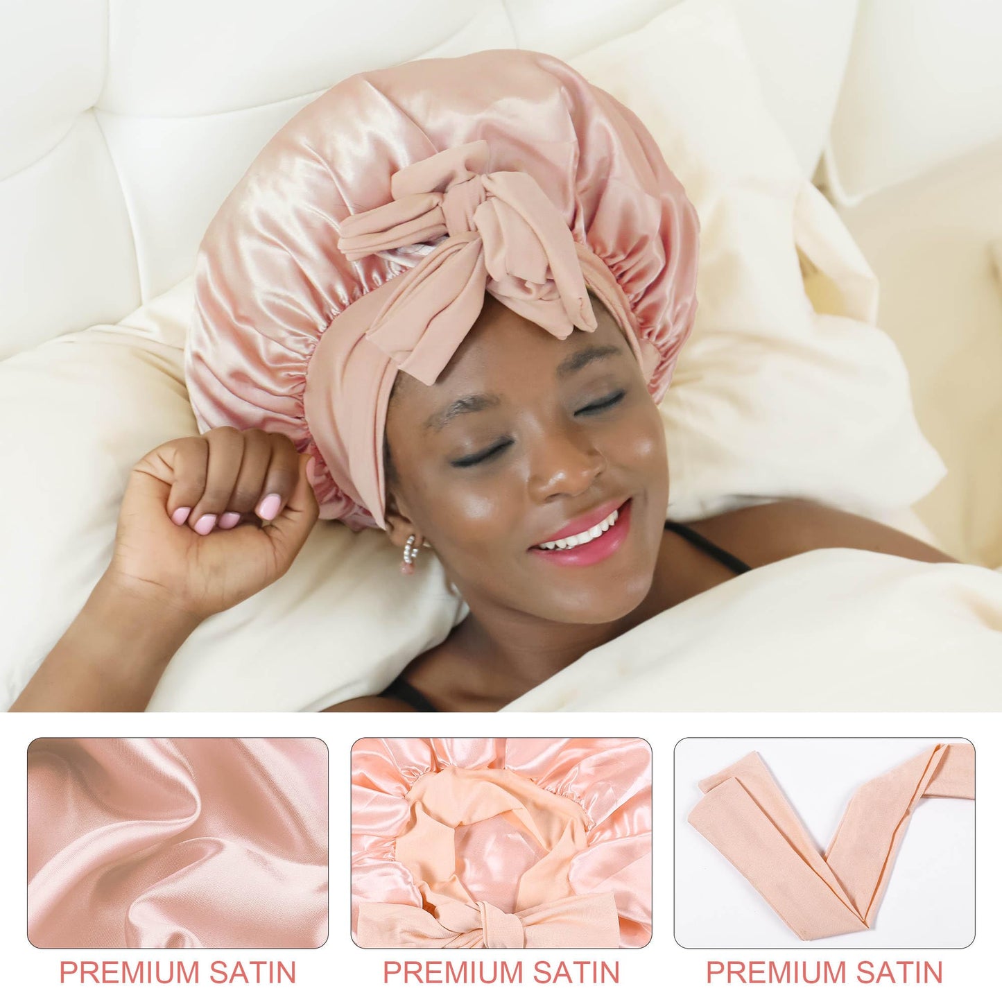 IPEIPBO Large Satin Silk Bonnet for Sleeping Women Double Layer Blush Pink
