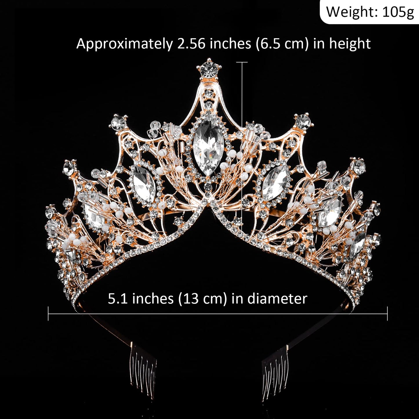 COCIDE Rose Gold Crowns for Women Tiaras for Women Crystal Rhinestones Baroque Tiara for Girls Bead Queen Princess Hair Accessories for Mermaid Birthday Party Bride Prom Halloween Costume Cosplay