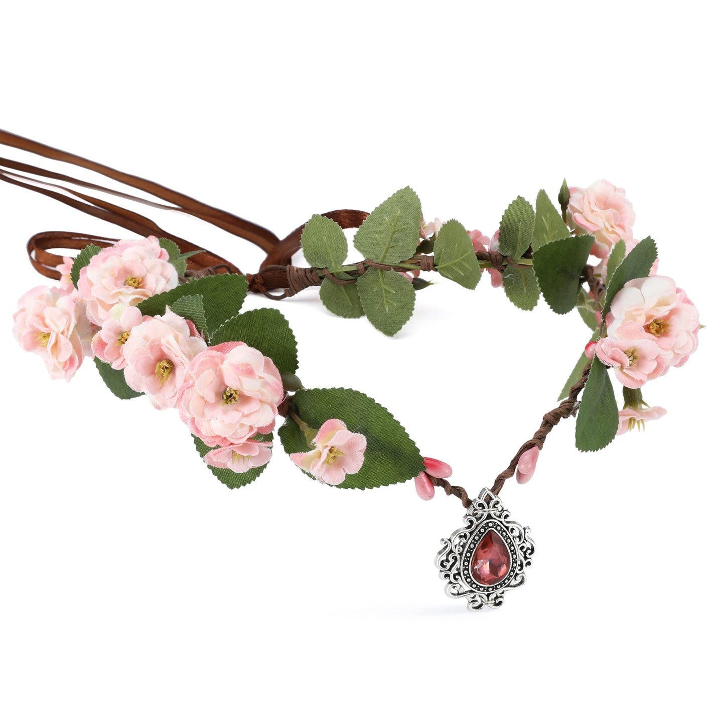 MOSTORY Pink Elf Flower Crown - Handmade Fairy Floral Headband Woodland Circlet Forest Tiara for Women Renaissance Renfaire Halloween Cosplay Photo Shoot